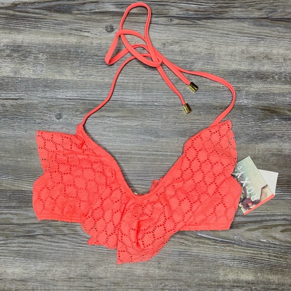 Roxy Women's Coral Moderate Cover Love Seeker Flutter Tri Bikini Swim Top sz S - Picture 1 of 4